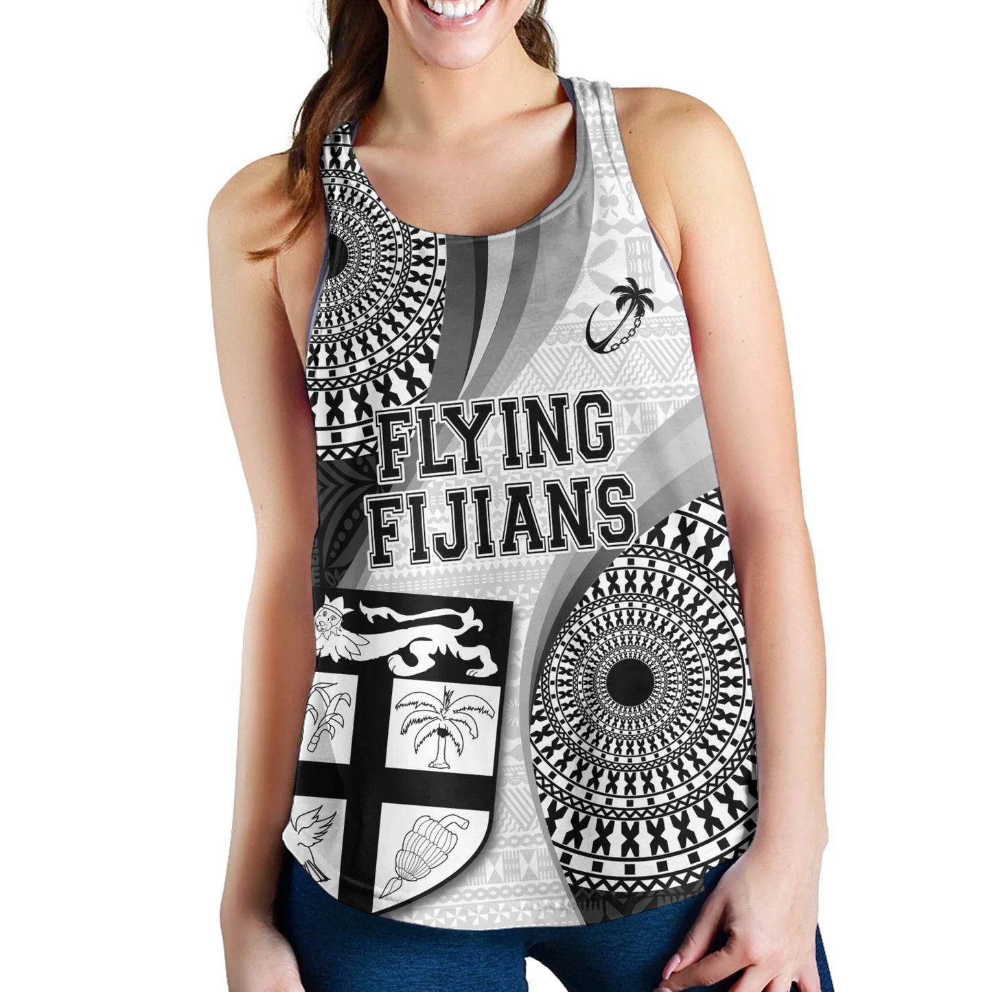 Fiji Women Tank Flying Fijians Rugby Tribal Pattern With Shield 2023