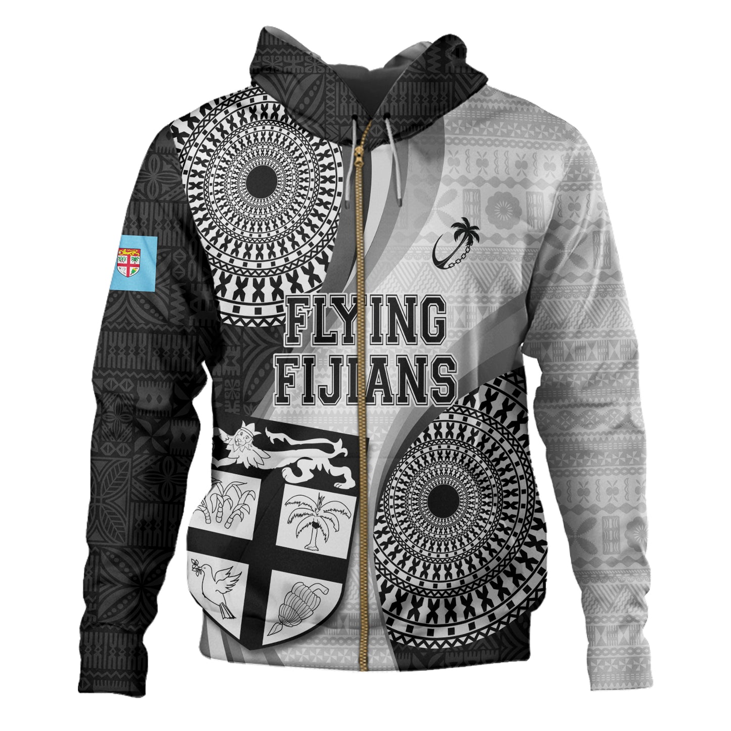 Fiji Hoodie Flying Fijians Rugby Tribal Pattern With Shield 2023