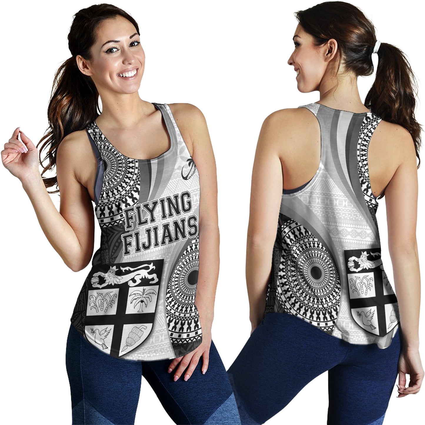 Fiji Women Tank Flying Fijians Rugby Tribal Pattern With Shield 2023