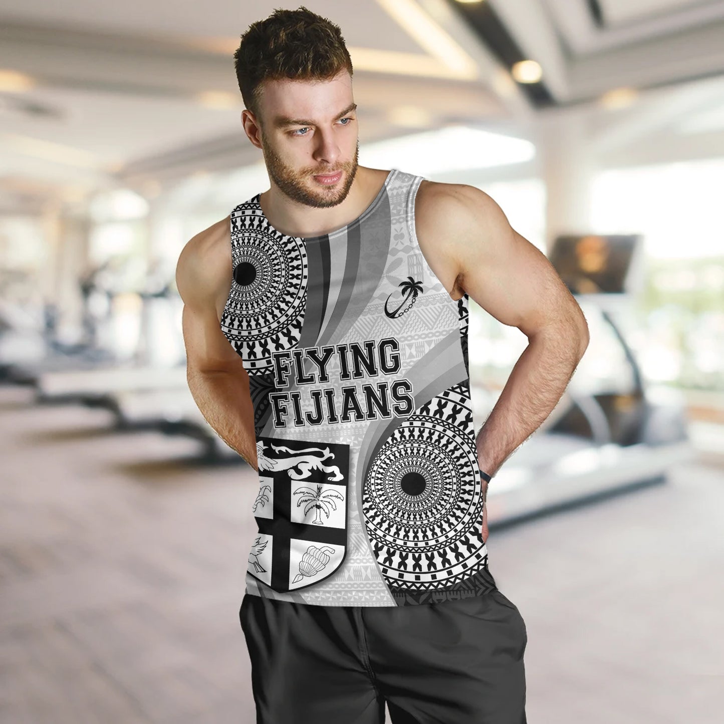 Fiji Tank Top Flying Fijians Rugby Tribal Pattern With Shield 2023