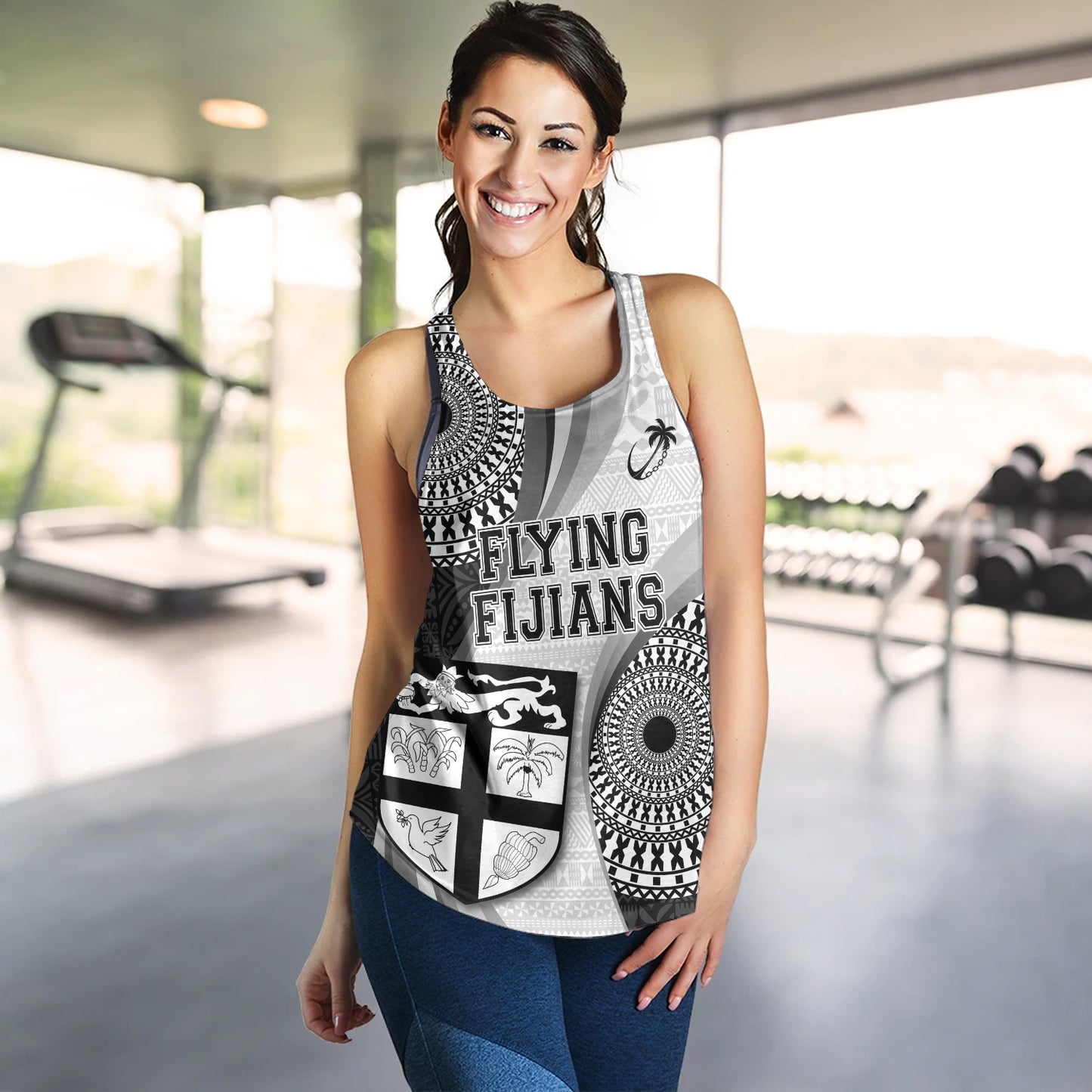 Fiji Women Tank Flying Fijians Rugby Tribal Pattern With Shield 2023