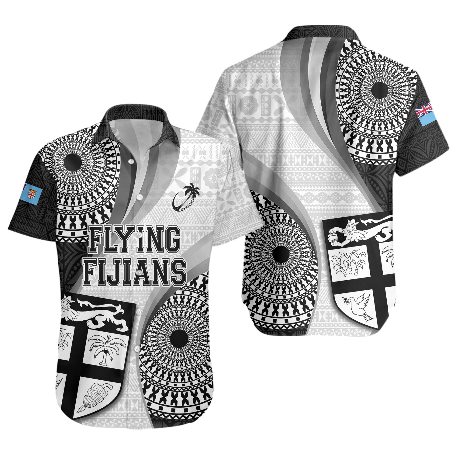 Fiji Short Sleeve Shirt Flying Fijians Rugby Tribal Pattern With Shield 2023