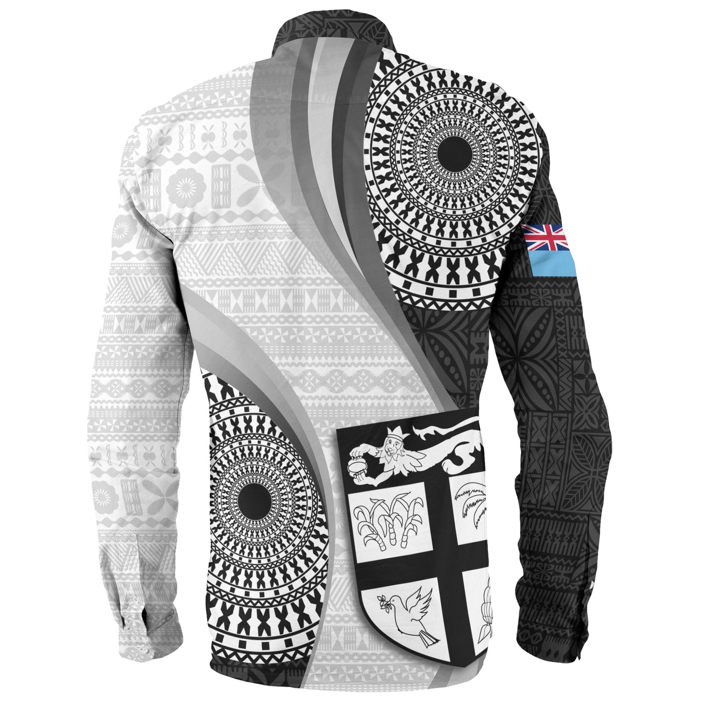 Fiji Long Sleeve Shirt Flying Fijians Rugby Tribal Pattern With Shield 2023