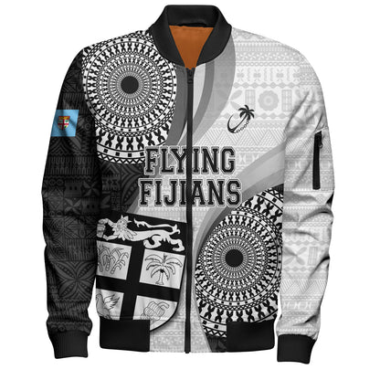 Fiji Bomber Jacket Flying Fijians Rugby Tribal Pattern With Shield 2023