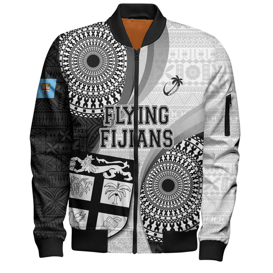 Fiji Bomber Jacket Flying Fijians Rugby Tribal Pattern With Shield 2023