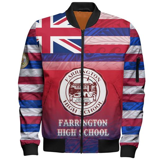 Hawaii Farrington High School Bomber Jacket Flag Color With Traditional Patterns