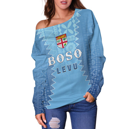 Fiji Off Shoulder Sweatshirt Boso Levu With Fijian War Club Polynesian