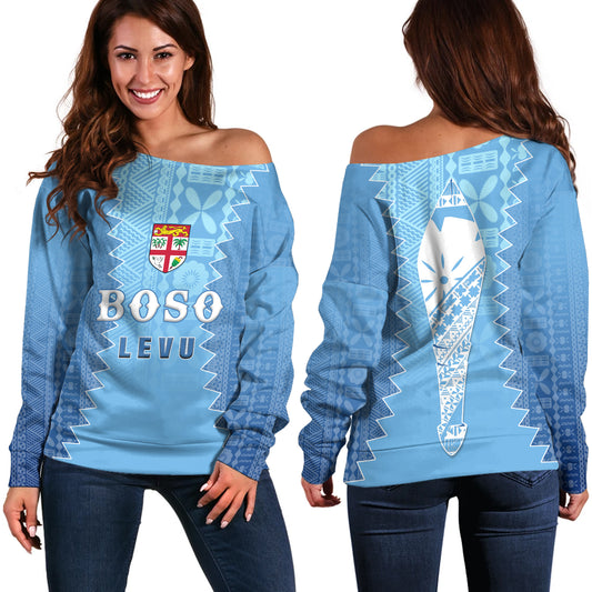 Fiji Off Shoulder Sweatshirt Boso Levu With Fijian War Club Polynesian