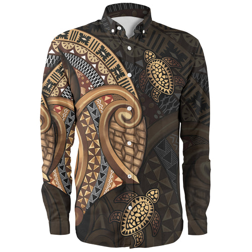Fiji Long Sleeve Shirt Golden Turtles Fiji Tribal Pattern