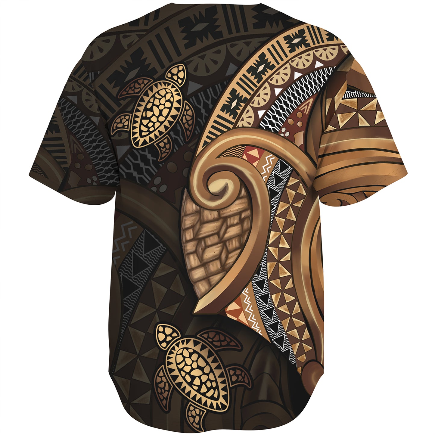 Fiji Baseball Shirt Golden Turtles Fiji Tribal Pattern