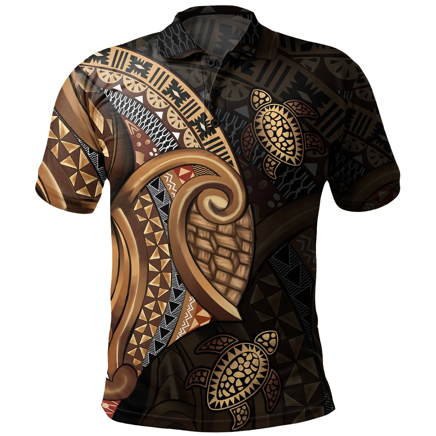 Fiji Polo Shirt Golden Turtles Fiji Tribal Pattern