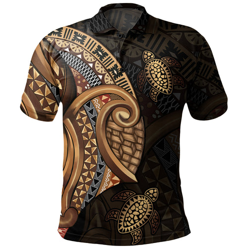 Fiji Polo Shirt Golden Turtles Fiji Tribal Pattern