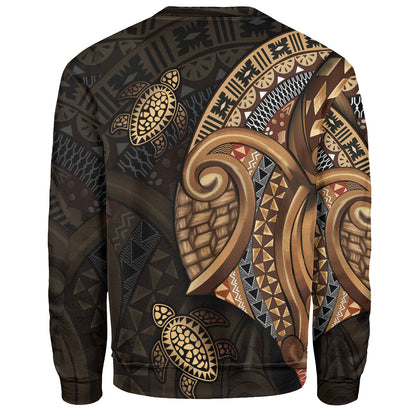 Fiji Sweatshirt Golden Turtles Fiji Tribal Pattern