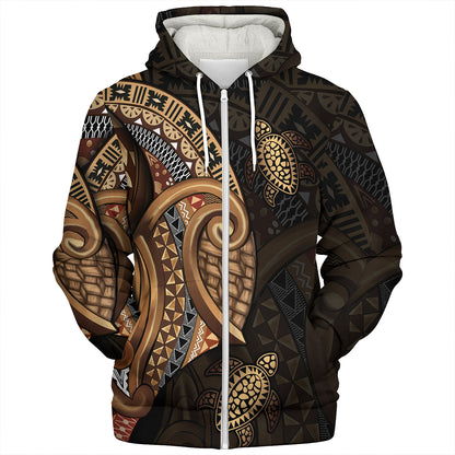 Fiji Sherpa Hoodie Golden Turtles Fiji Tribal Pattern