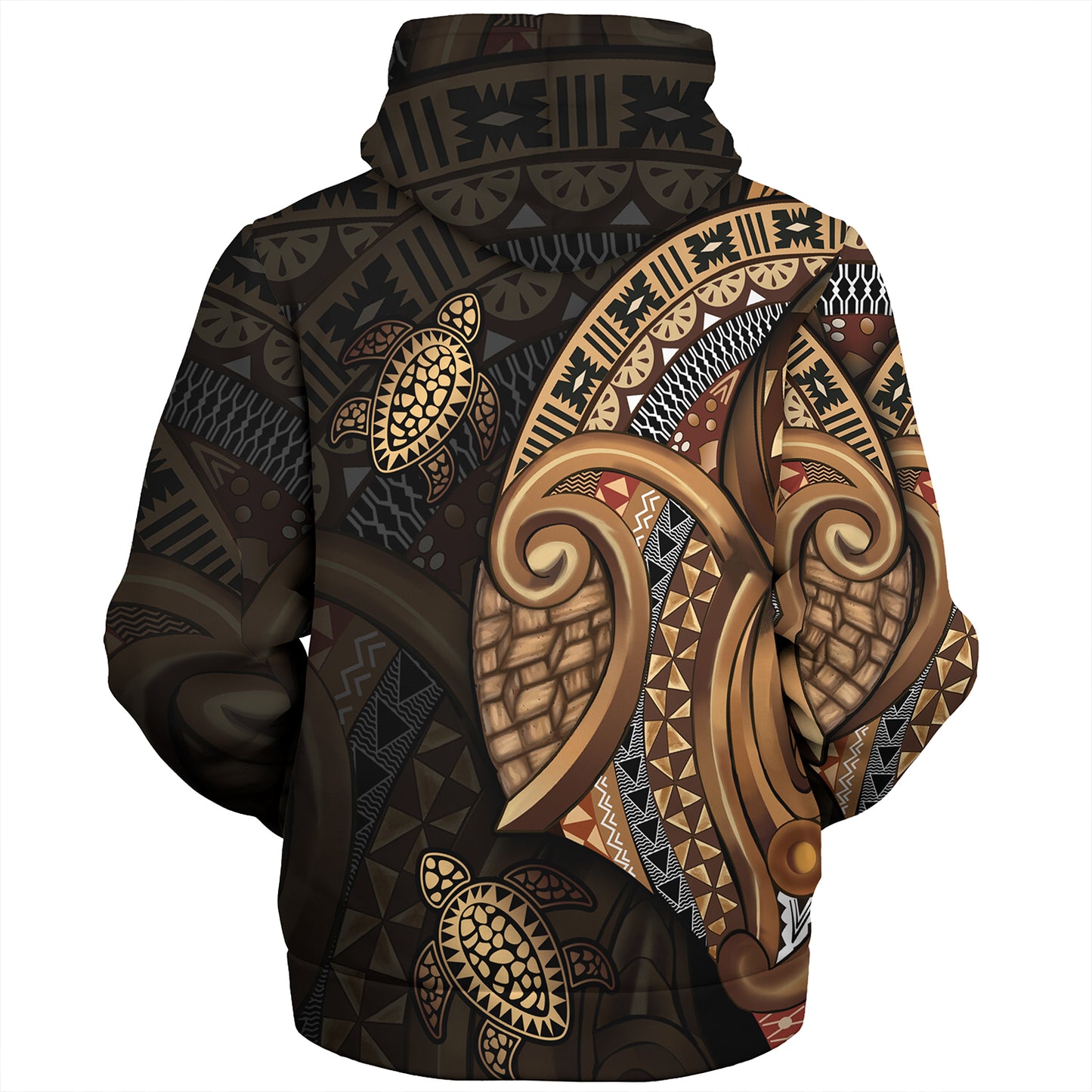Fiji Sherpa Hoodie Golden Turtles Fiji Tribal Pattern