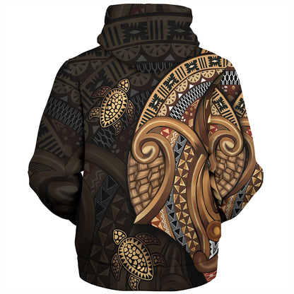 Fiji Sherpa Hoodie Golden Turtles Fiji Tribal Pattern