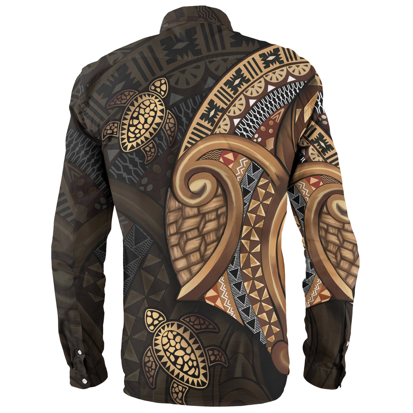 Fiji Long Sleeve Shirt Golden Turtles Fiji Tribal Pattern