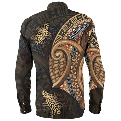 Fiji Long Sleeve Shirt Golden Turtles Fiji Tribal Pattern
