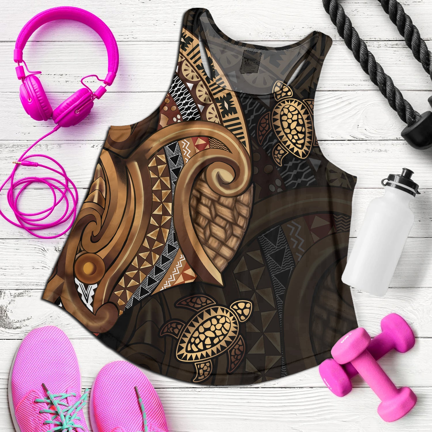 Fiji Women Tank Golden Turtles Fiji Tribal Pattern | Polynesian.co