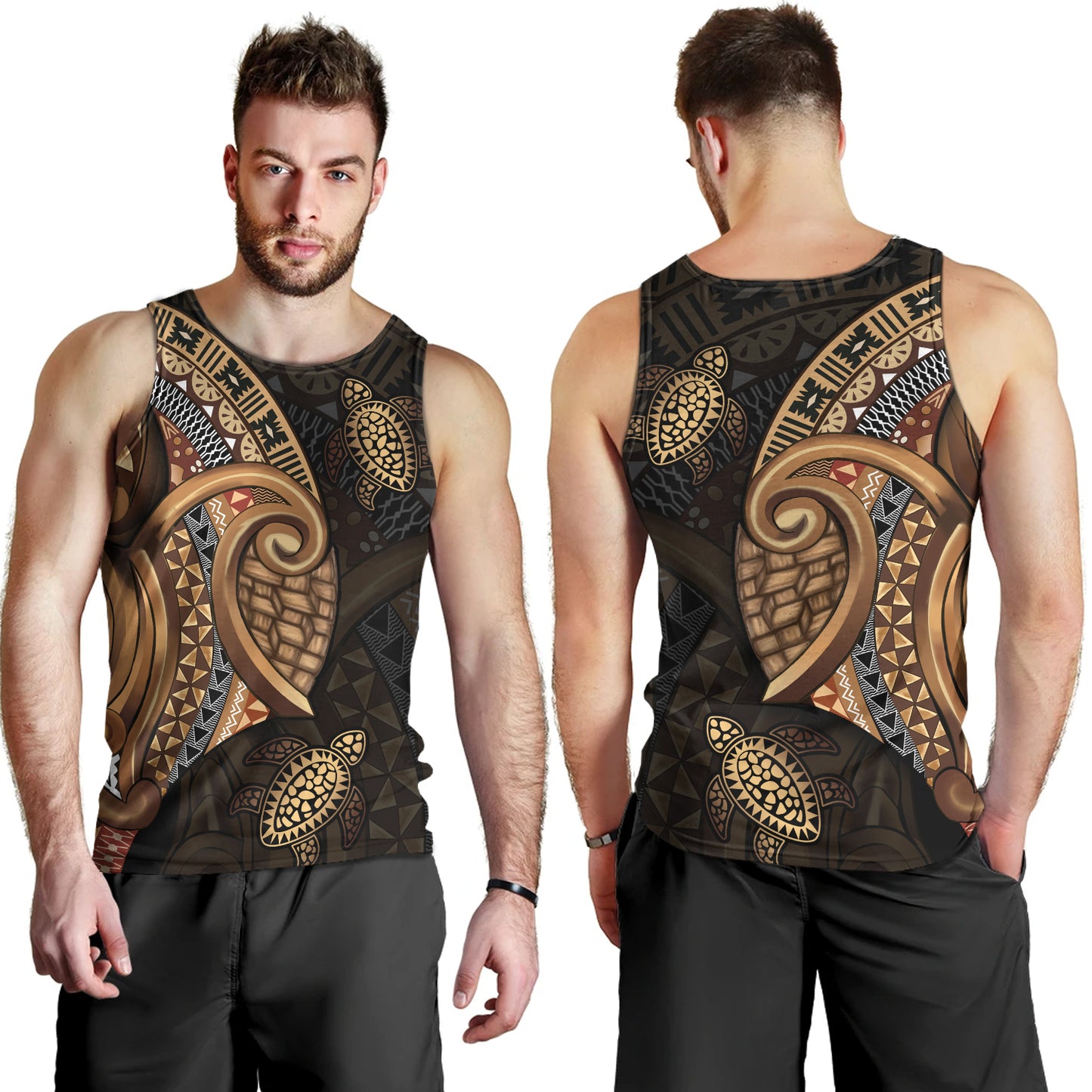 Fiji Tank Top Golden Turtles Fiji Tribal Pattern