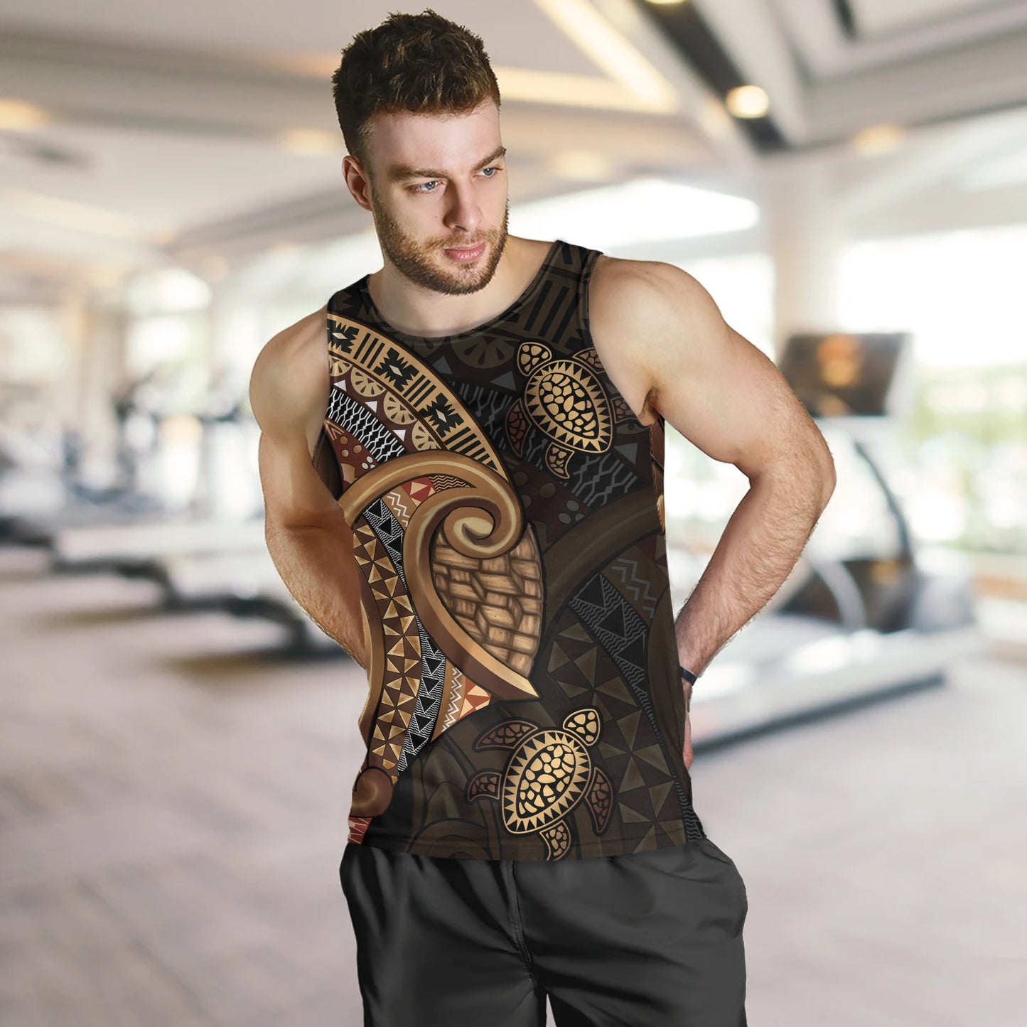 Fiji Tank Top Golden Turtles Fiji Tribal Pattern