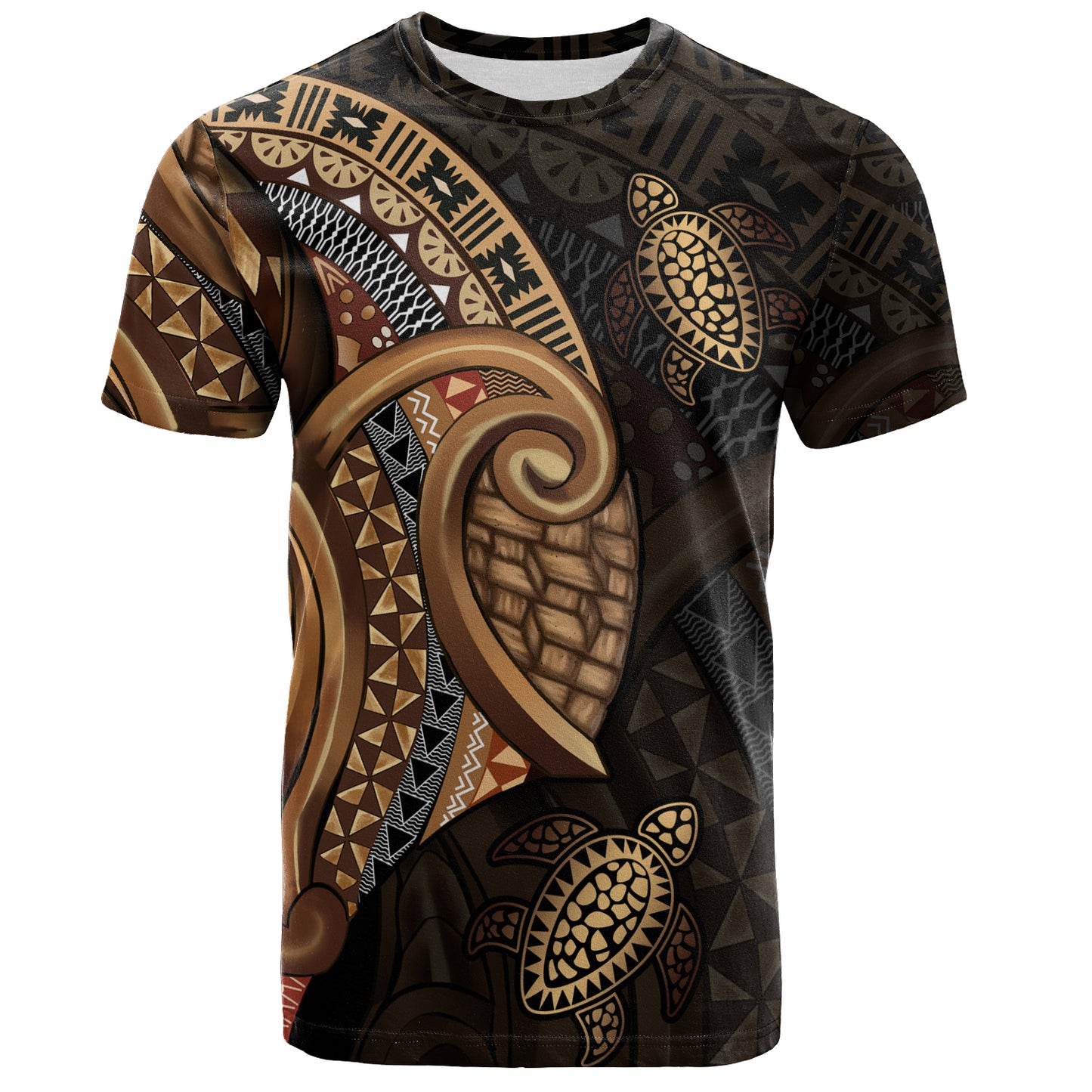 Fiji T-Shirt Golden Turtles Fiji Tribal Pattern