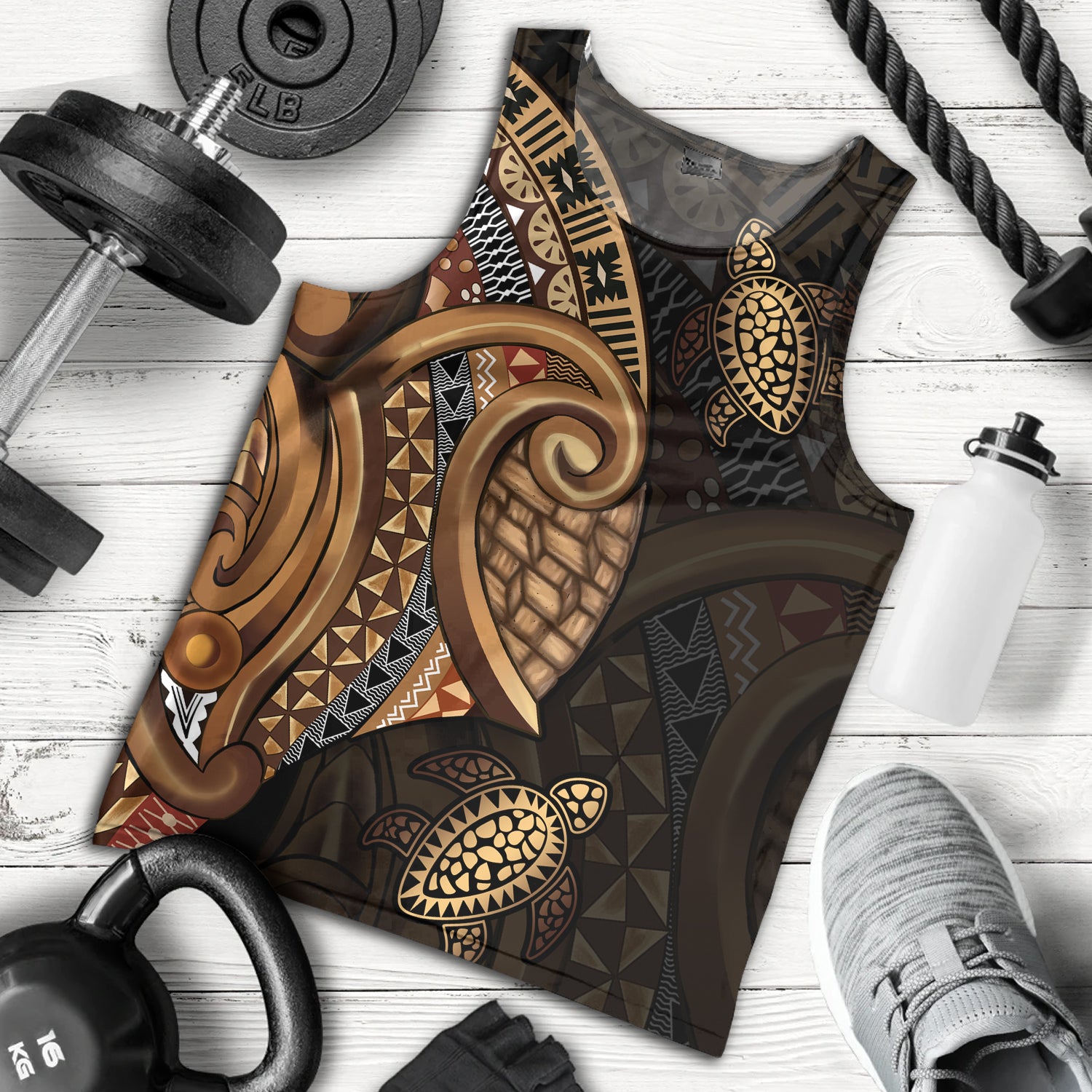 Fiji Tank Top Golden Turtles Fiji Tribal Pattern