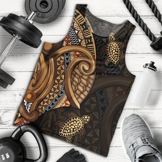 Fiji Tank Top Golden Turtles Fiji Tribal Pattern