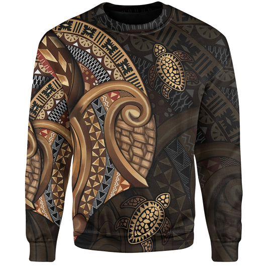 Fiji Sweatshirt Golden Turtles Fiji Tribal Pattern
