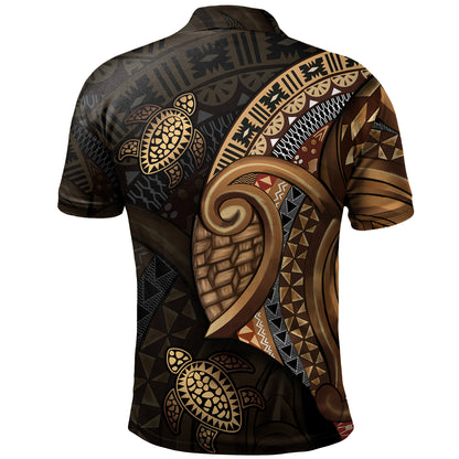 Fiji Polo Shirt Golden Turtles Fiji Tribal Pattern