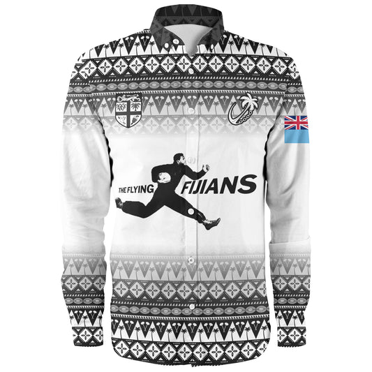 Fiji Long Sleeve Shirt Vintage Flying Fijians Rugby Tribal Pattern 2023