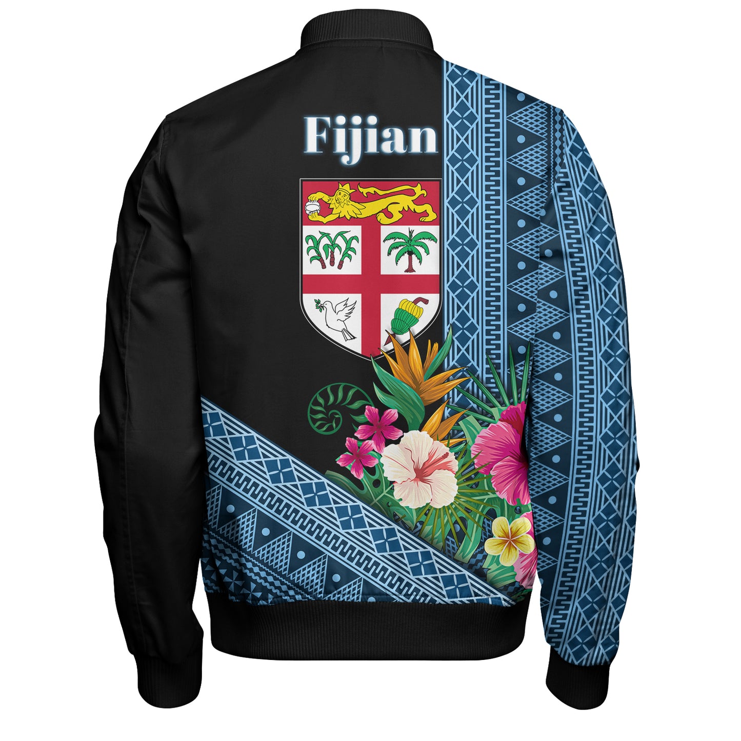 Fiji Bomber Jacket Polynesia Pattern With Tropical Flower