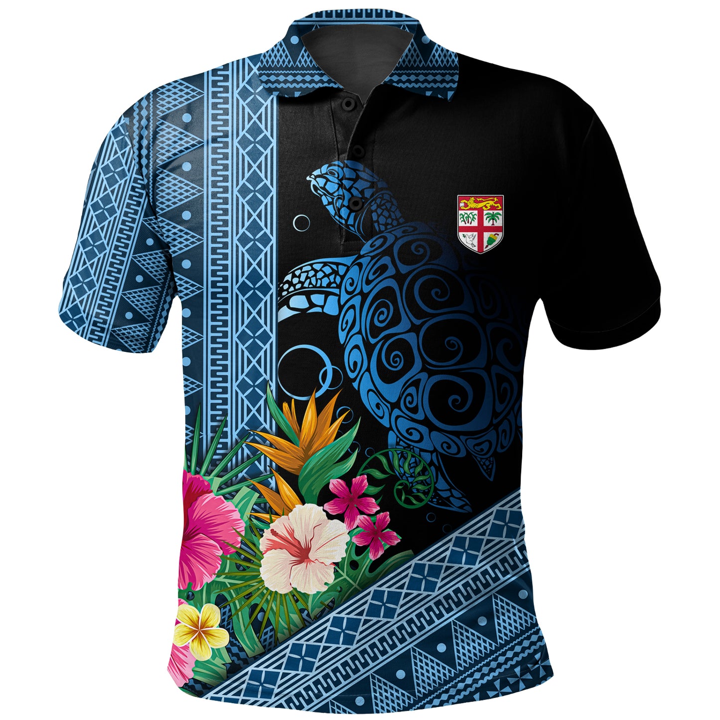 Fiji Polo Shirt Polynesia Pattern With Tropical Flower