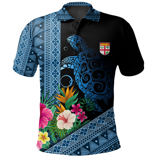 Fiji Polo Shirt Polynesia Pattern With Tropical Flower