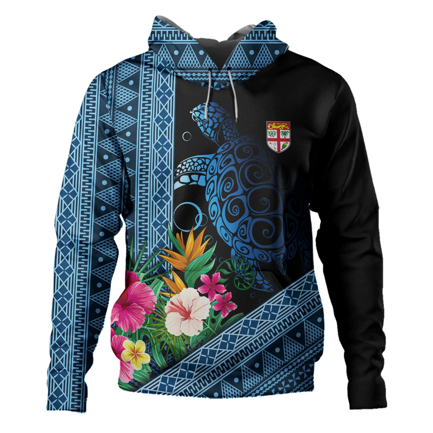 Fiji Hoodie Polynesia Pattern With Tropical Flower