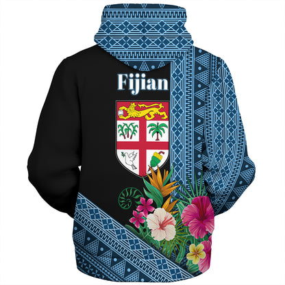 Fiji Sherpa Hoodie Polynesia Pattern With Tropical Flower
