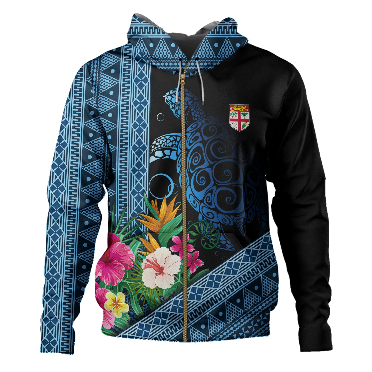 Fiji Hoodie Polynesia Pattern With Tropical Flower