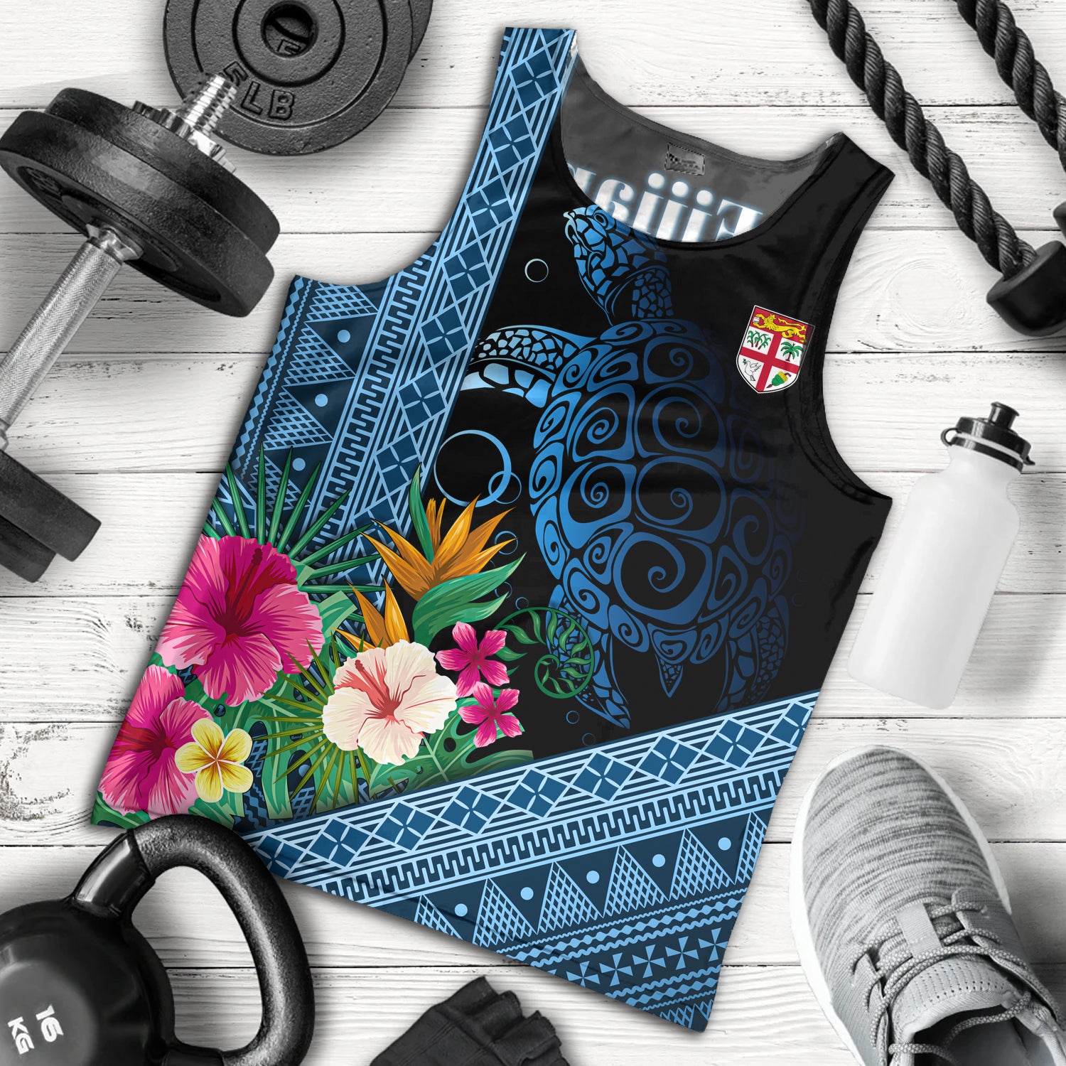 Fiji Tank Top Polynesia Pattern With Tropical Flower