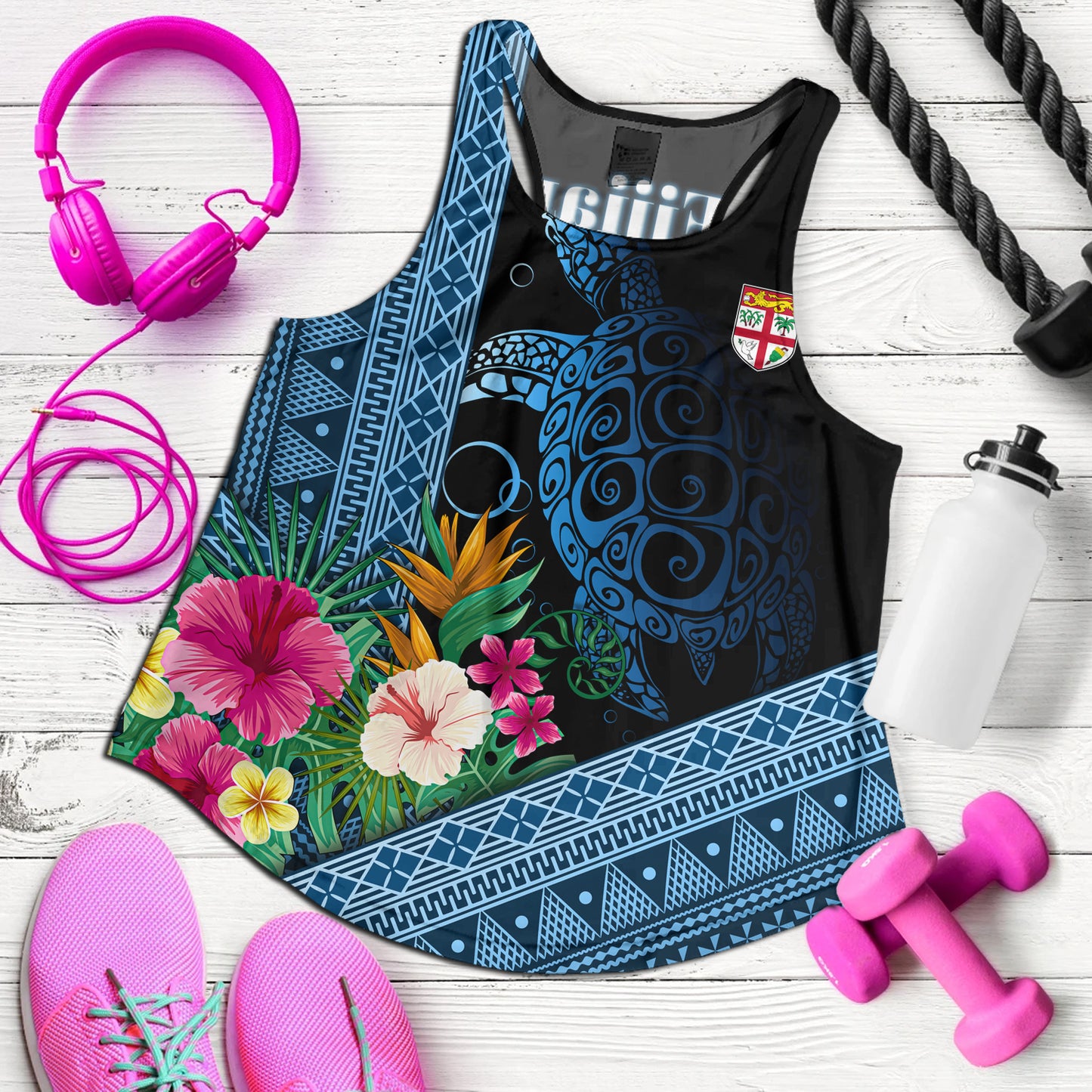 Fiji Women Tank Polynesia Pattern With Tropical Flower