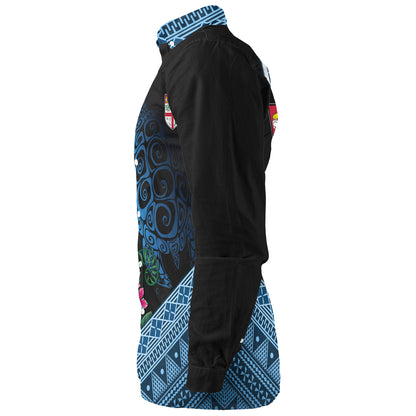 Fiji Long Sleeve Shirt Polynesia Pattern With Tropical Flower