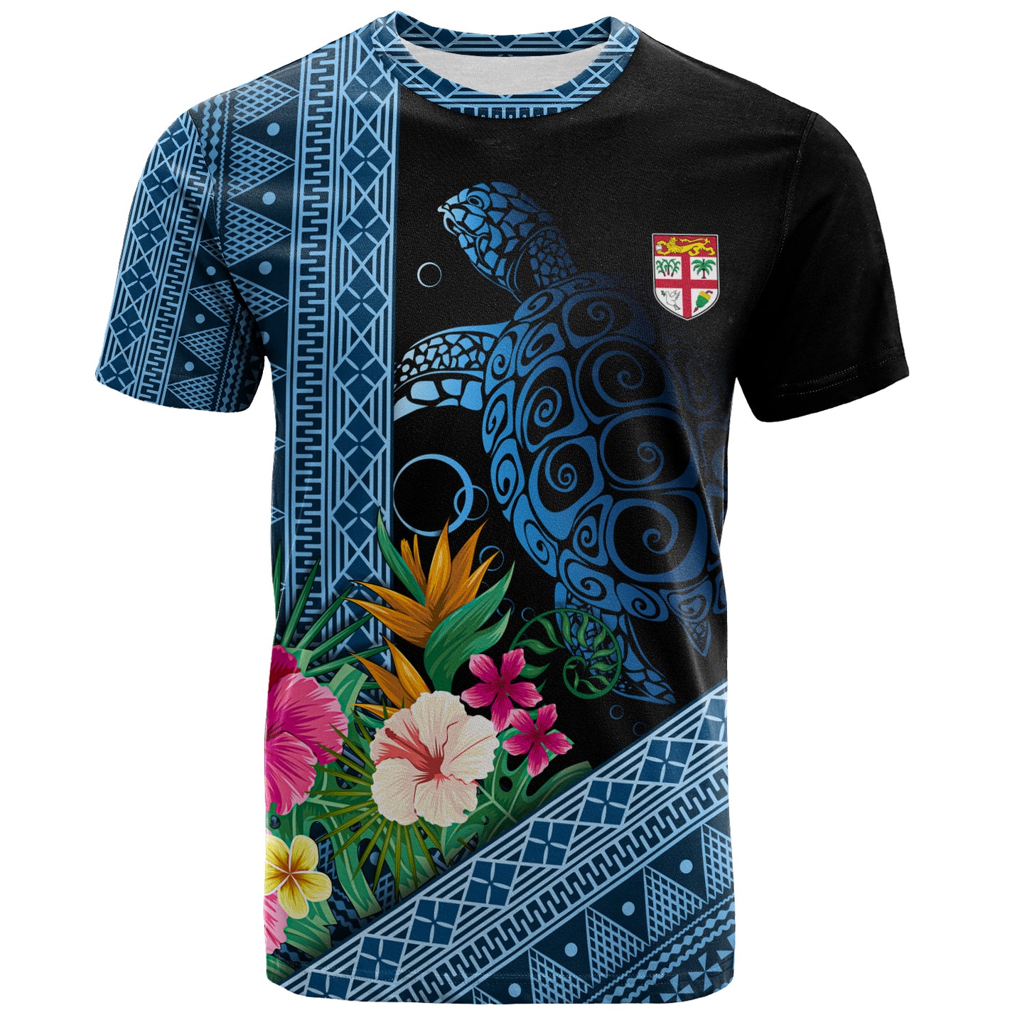 Fiji T-Shirt Polynesia Pattern With Tropical Flower