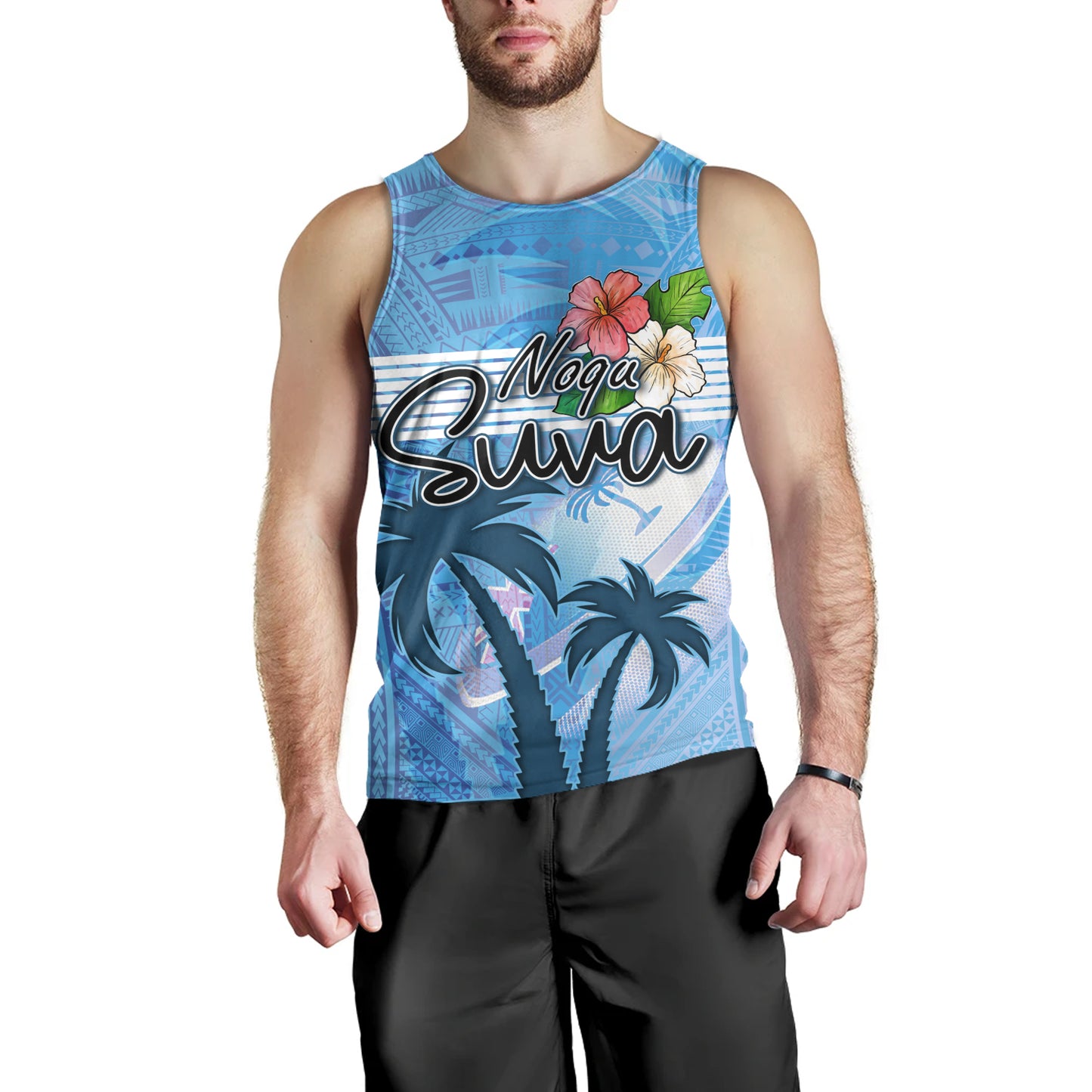 Fiji Tank Top Noqu Suva Palm Tree Traditional Patterns