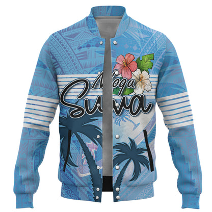 Fiji Baseball Jacket Noqu Suva Palm Tree Traditional Patterns