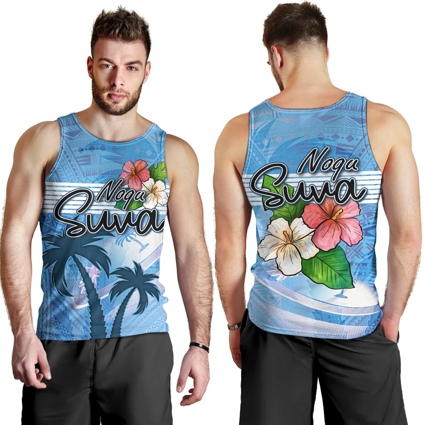 Fiji Tank Top Noqu Suva Palm Tree Traditional Patterns