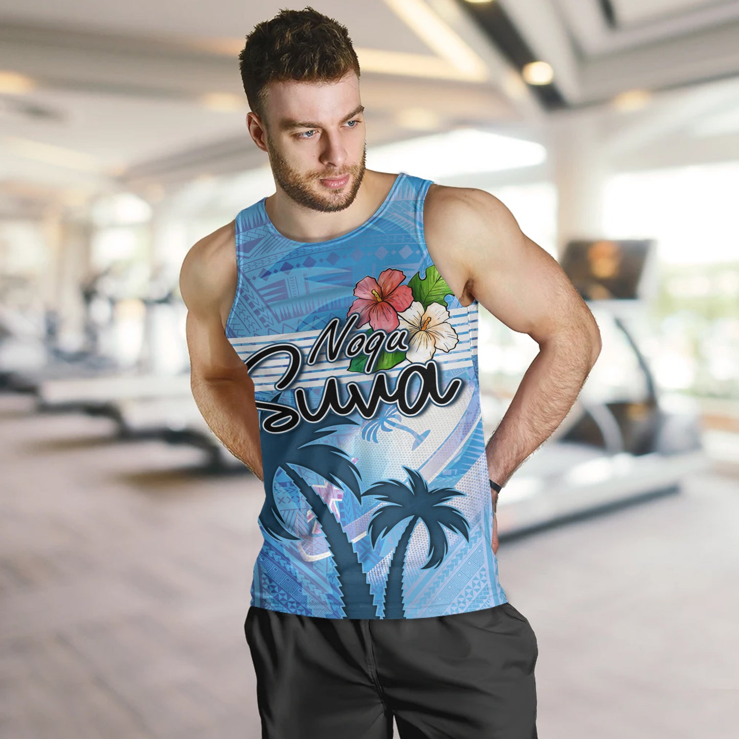 Fiji Tank Top Noqu Suva Palm Tree Traditional Patterns