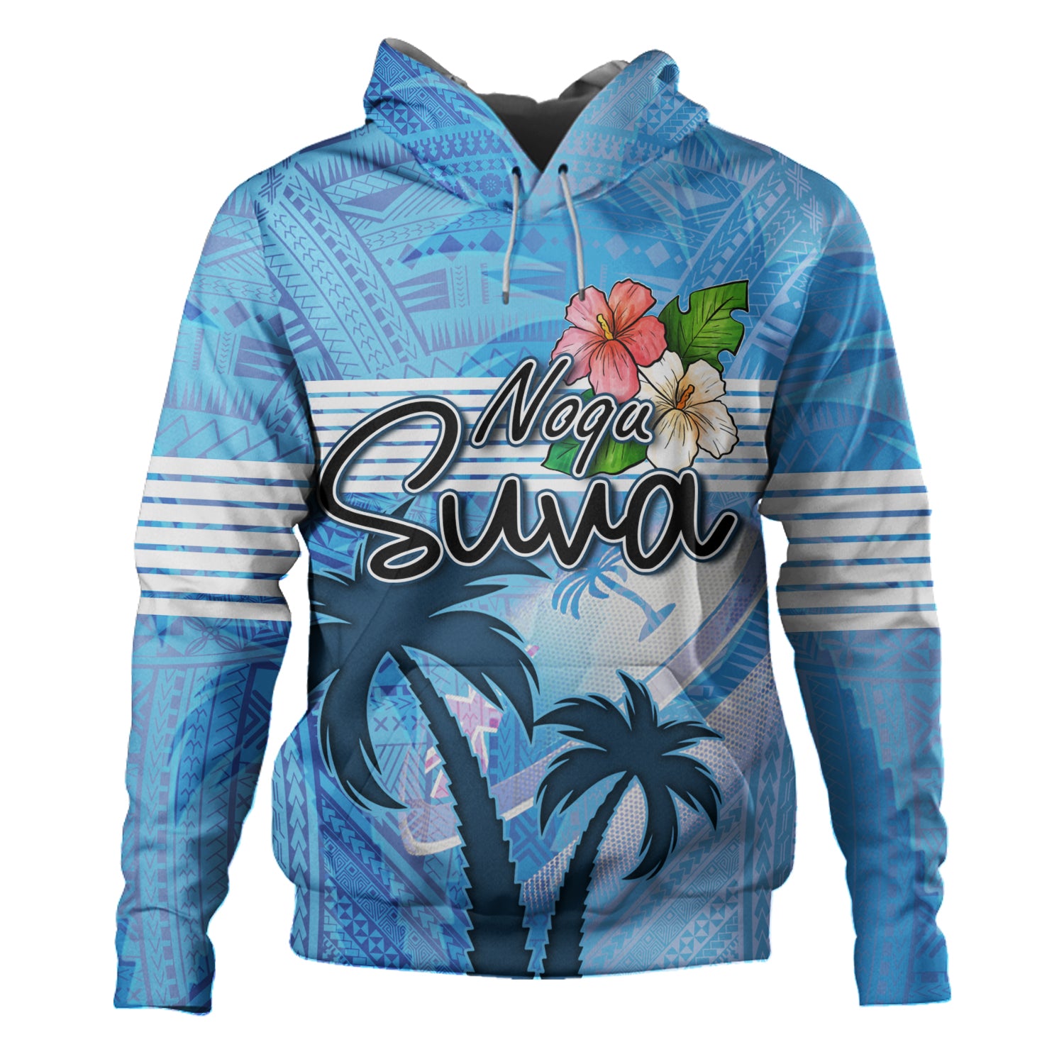 Fiji Hoodie Noqu Suva Palm Tree Traditional Patterns