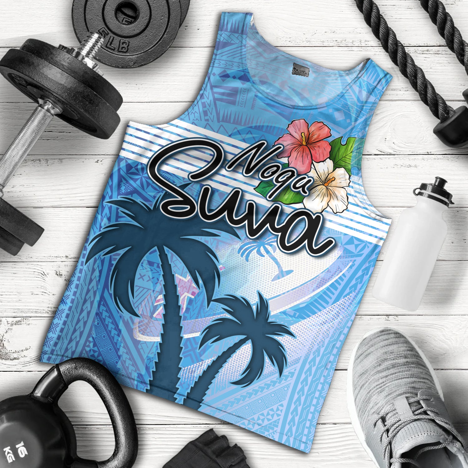 Fiji Tank Top Noqu Suva Palm Tree Traditional Patterns