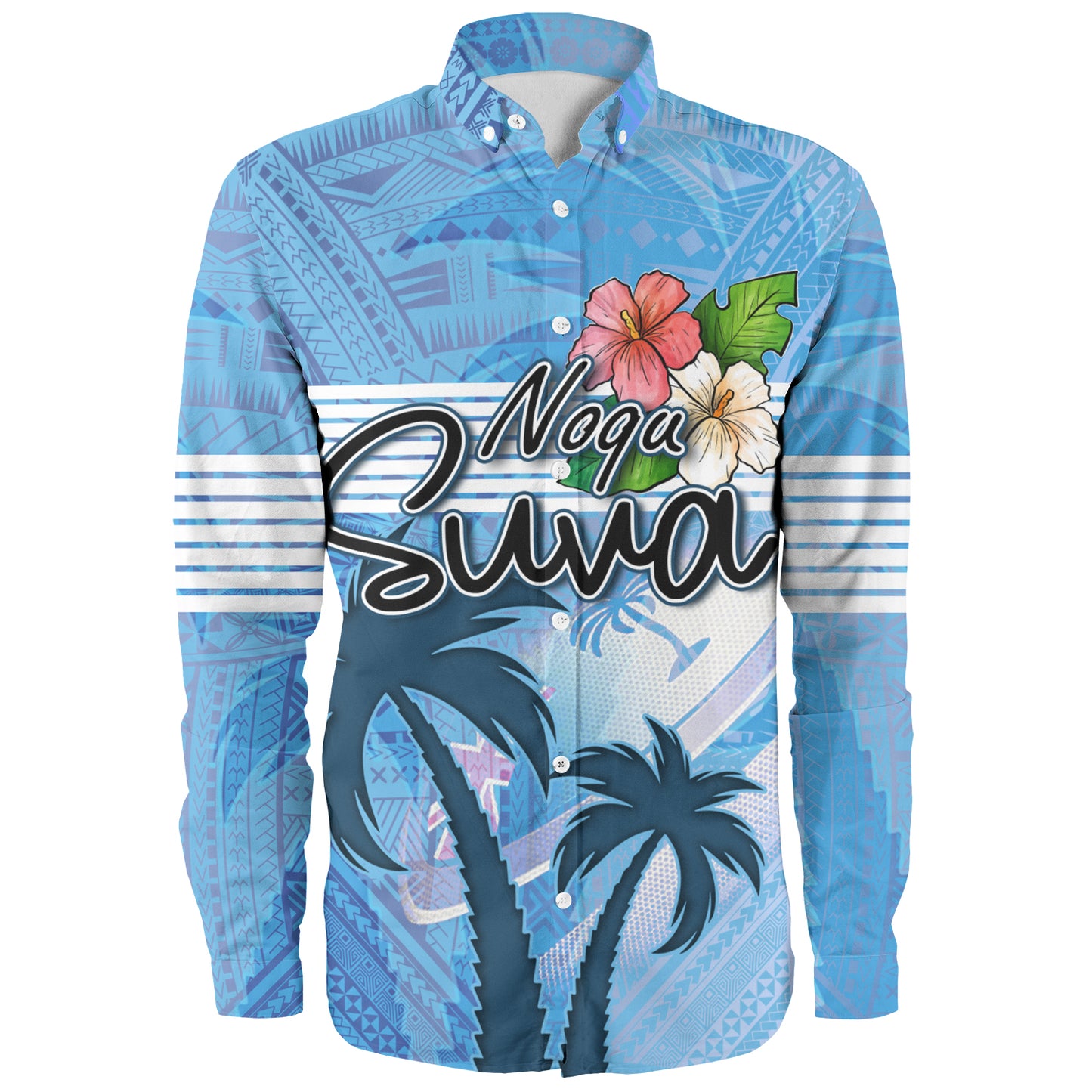 Fiji Long Sleeve Shirt Noqu Suva Palm Tree Traditional Patterns