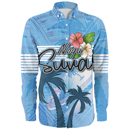 Fiji Long Sleeve Shirt Noqu Suva Palm Tree Traditional Patterns