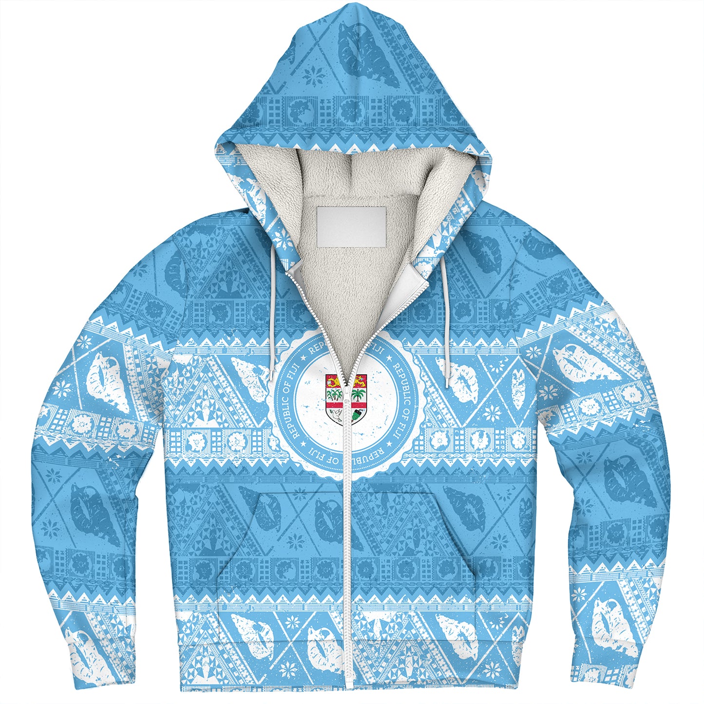 Fiji Sherpa Hoodie Tribal Pattern Vintage Style